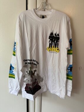White Graphic Long Sleeve Tee with Retro Robot Print